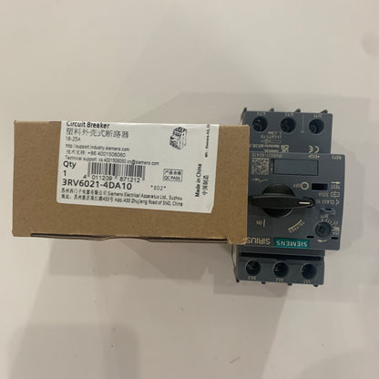 siemens 3RV6021-4DA10Circuit breaker 25 A, trip breaker 2025 A, N release 325 A, used for motor protection, grade 10, threaded connection, standard switch capacity,