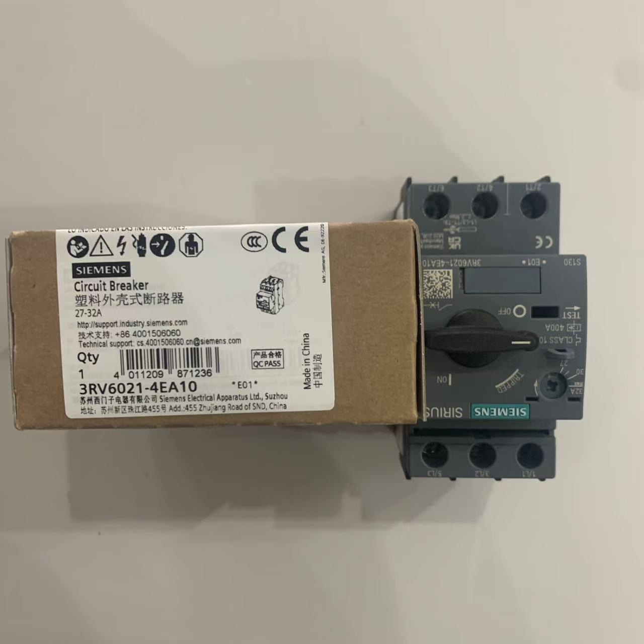 siemens3RV6021-4EA10Circuit breaker 32 A, release 2732 A, N release 400 A, used for motor protection, grade 10, threaded connection, standard switch capacity,