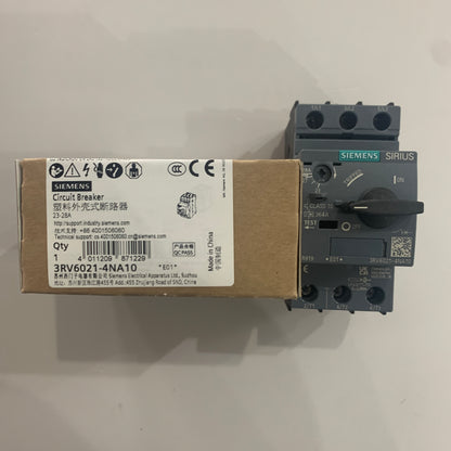 siemens3RV6021-4NA10Circuit breaker 28 A, release 23 28 A, N release 364 A, used for motor protection, grade 10, threaded connection, standard switch capacity,