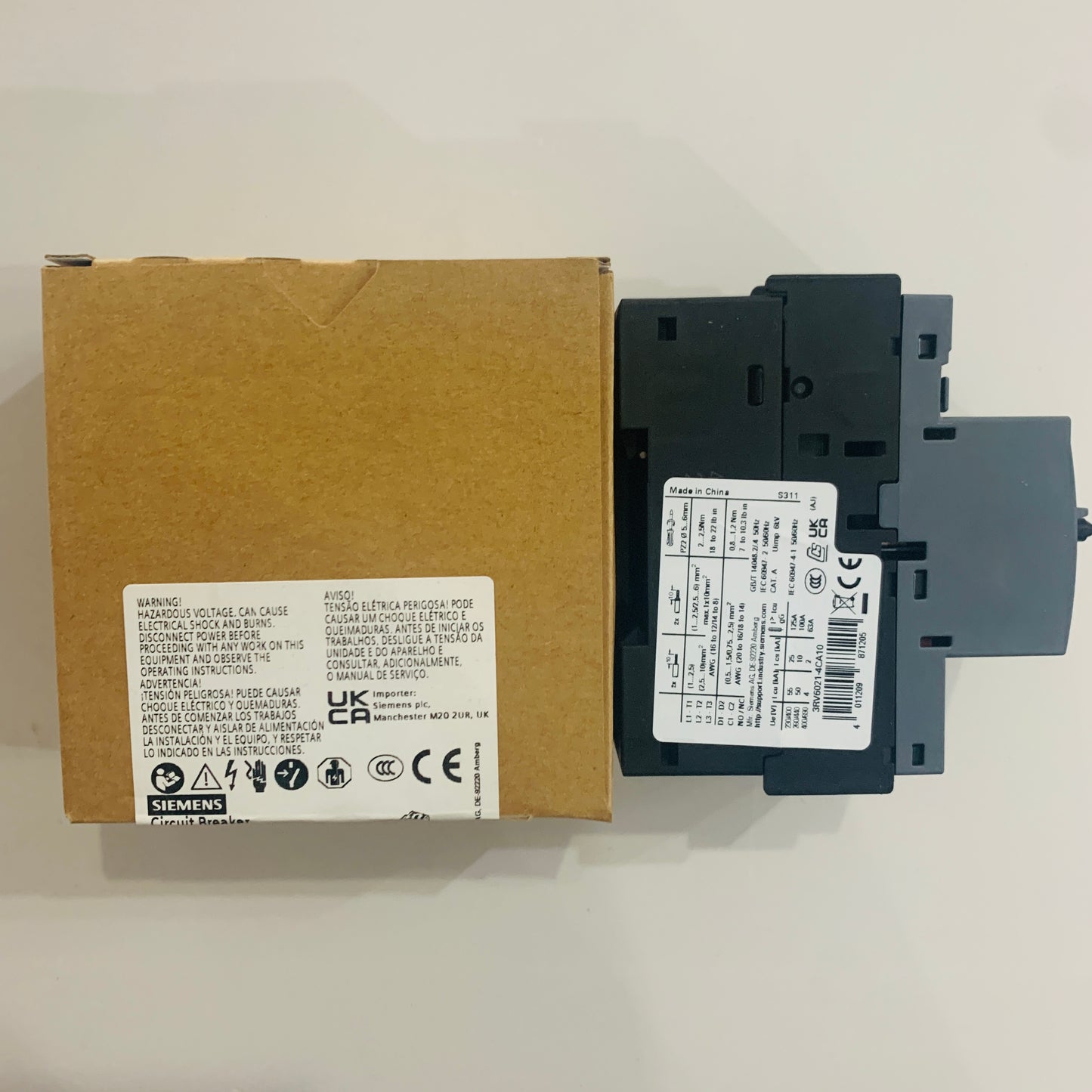 siemens3RV6021-4CA10Circuit breaker 22 A, A trip device 16... 22 A, N trip device 286 A, suitable for motor protection, level 10, threaded connection, standard breaking capacity,