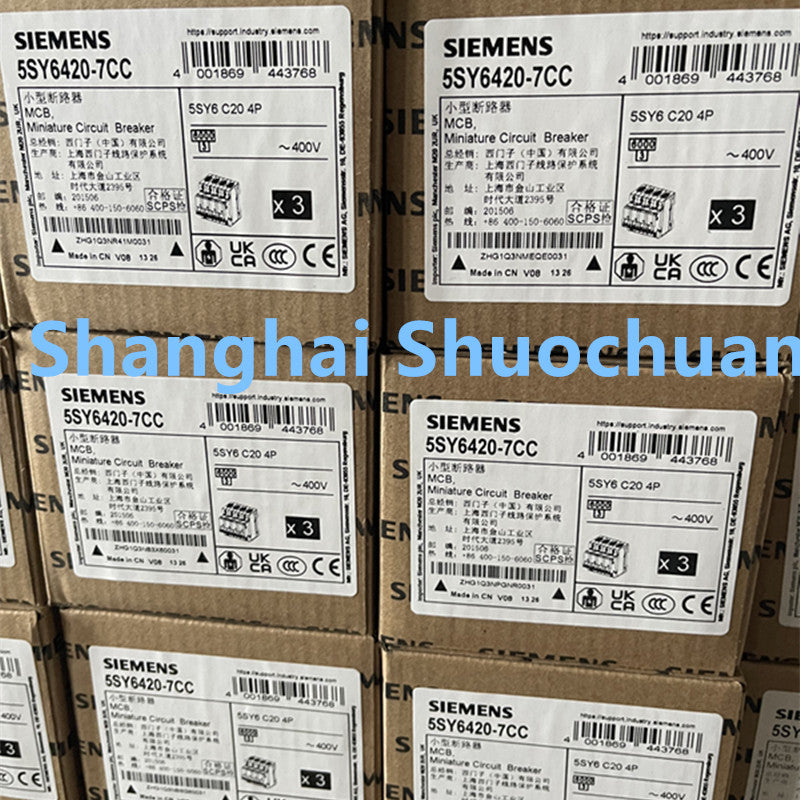Siemens 5SY6420-7CC miniature circuit breaker 4P 20A C 6kA 400VAC