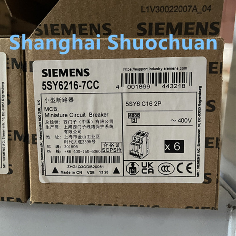 Siemens 5SY6216-7CC miniature circuit breaker 2P 16A C 6kA 400VAC